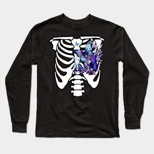 Floral Purple Butterfly Skeleton Long Sleeve T-Shirt